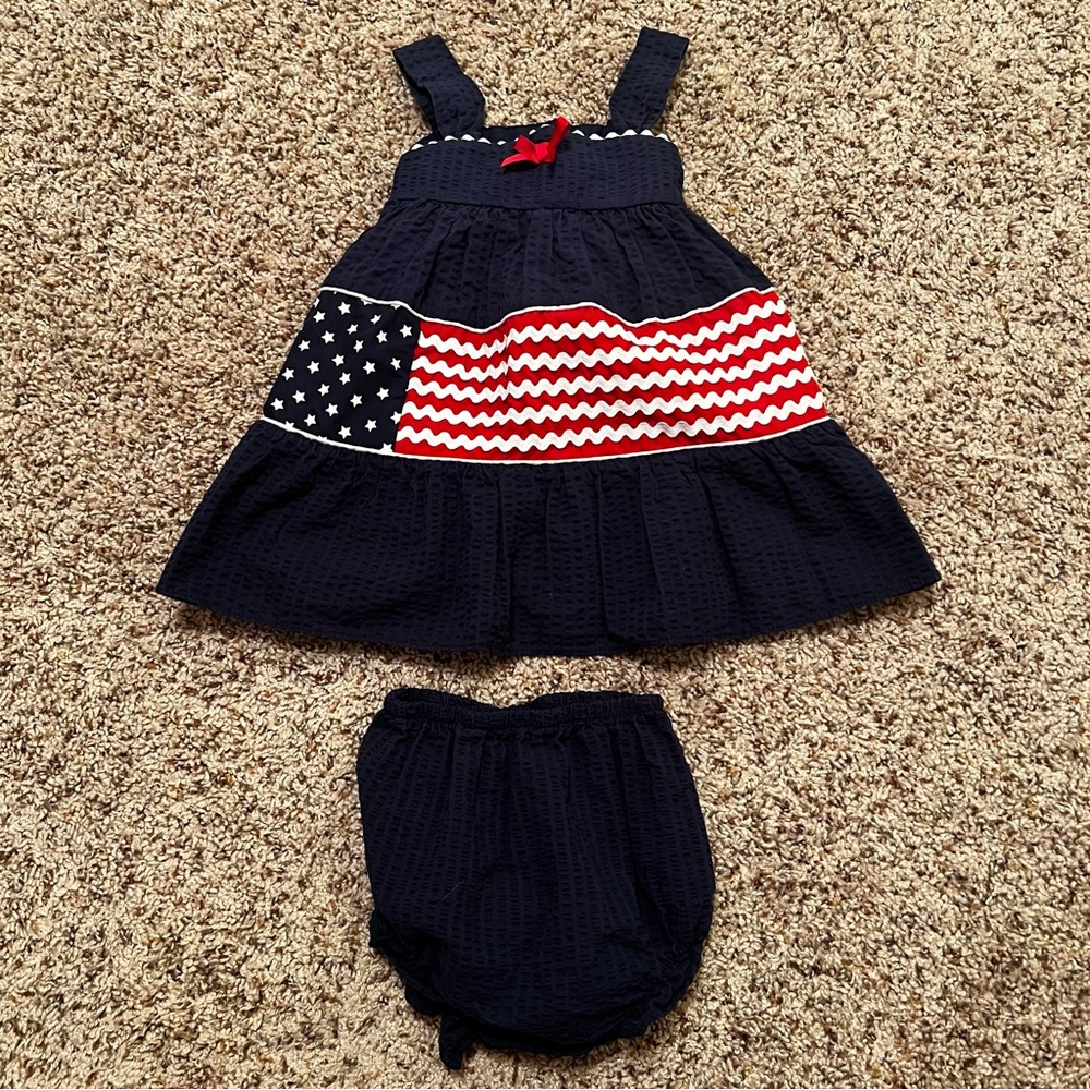 Navy Blue and Red Kids Dress with Stars and Stripes